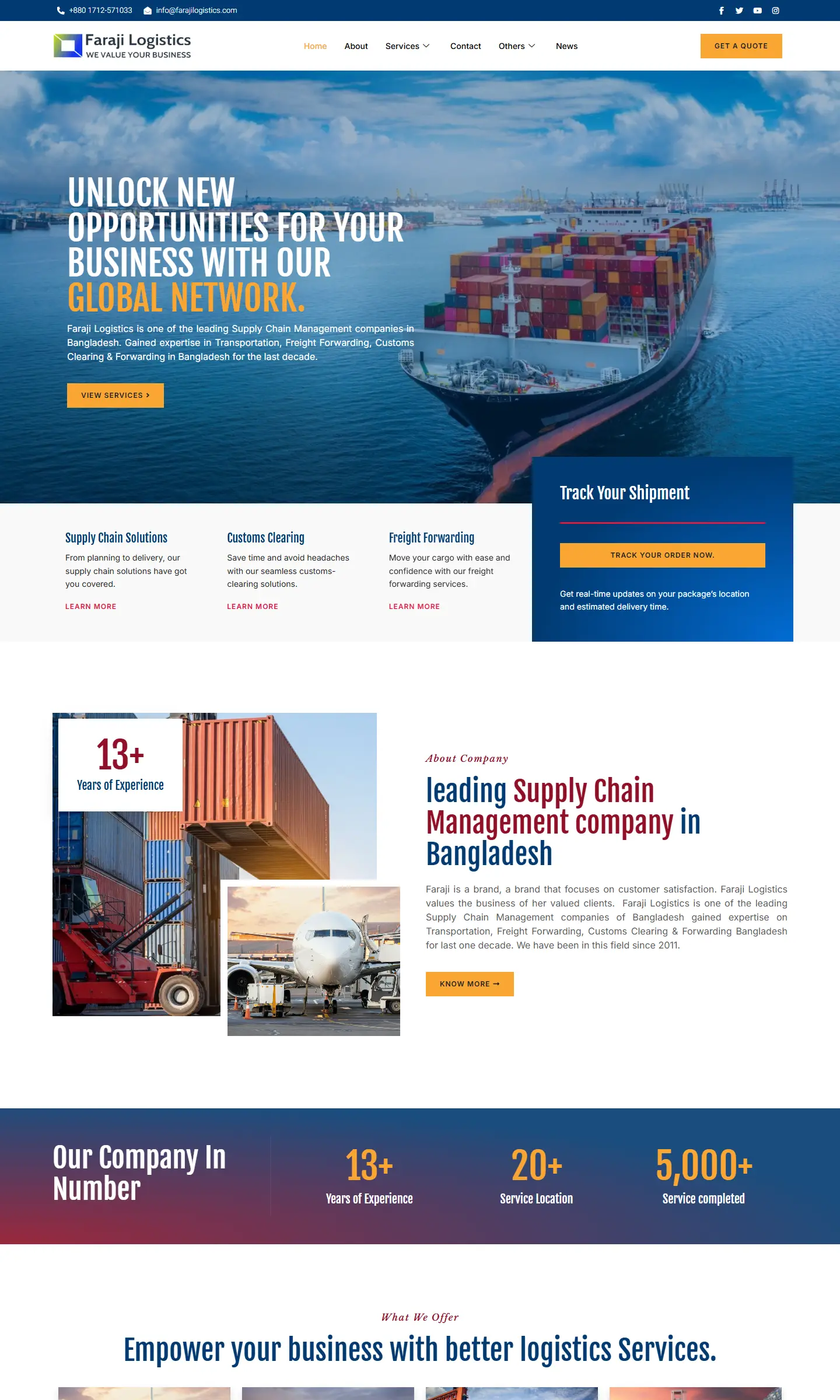 Full Faraji Logistics home page on desktop