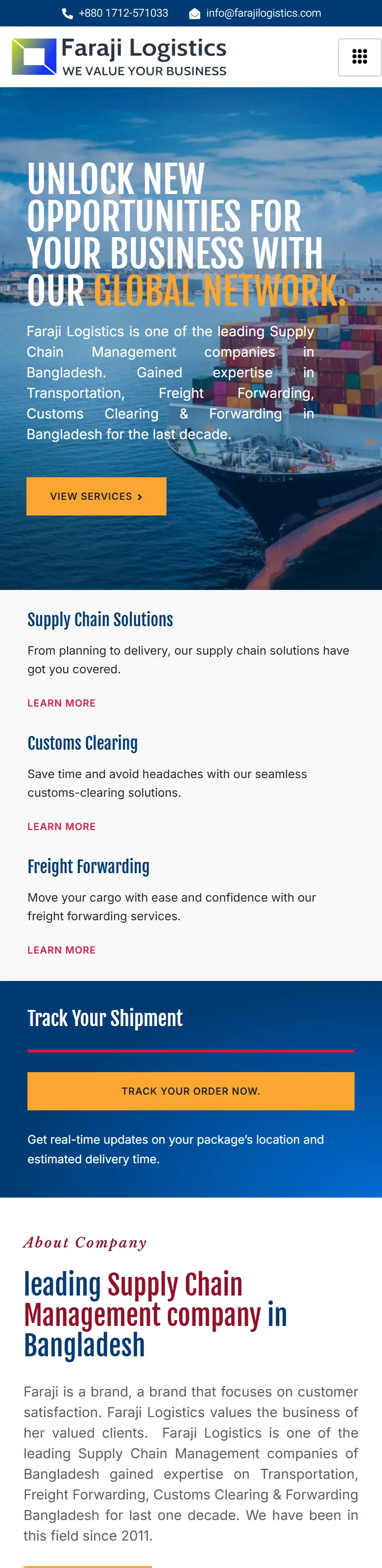 Full Faraji Logistics home page on a phone
